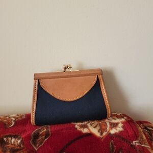 Vintage Dooney & Bourke coin purse pouch. Blue tan kiss lock.